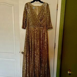 Gold, sequin mother of the bride dress.